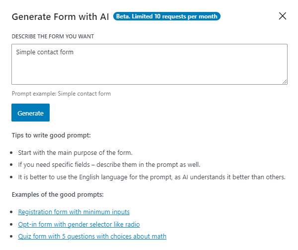 generate a simple contact form with AI