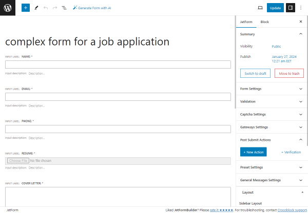 job application form fields