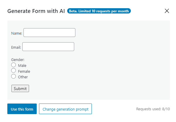 opt-in form fields generated with open AI