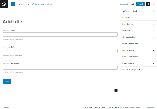 registration form fields