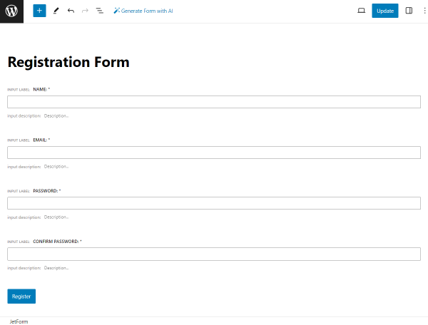 registration form generated with ai