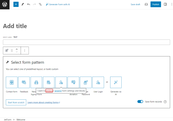 replace or append form settings