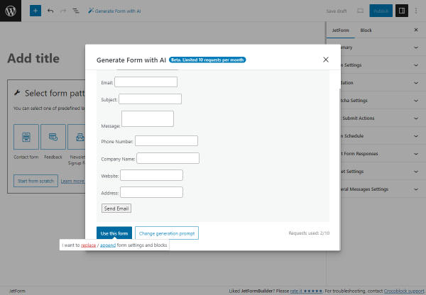 replace or append form settings and blocks