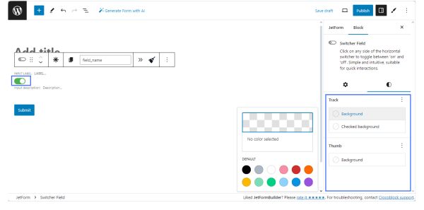 style settings of the switcher field block