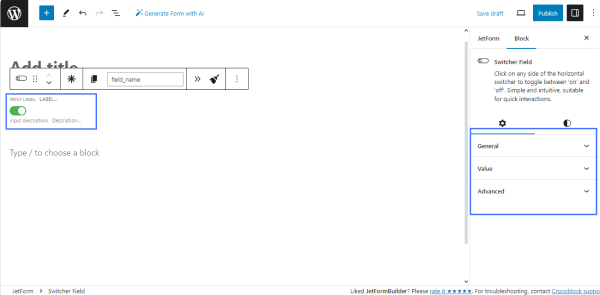 switcher field block settings