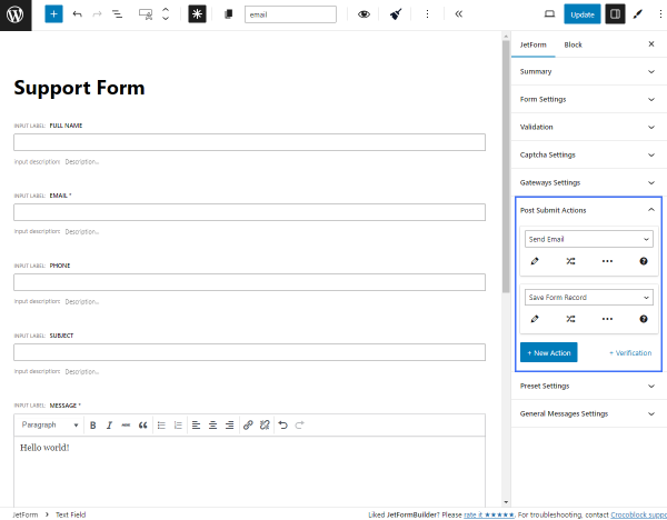 form post submit actions