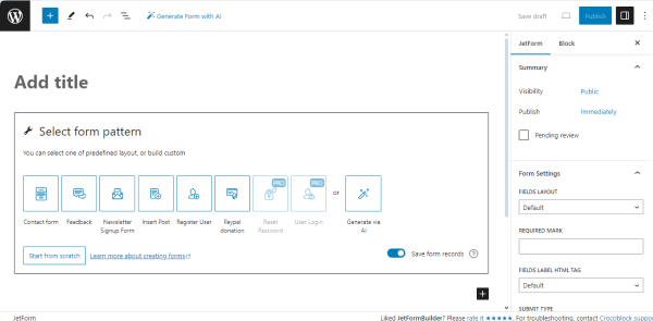 jetform initial page