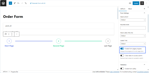 progress bar block settings