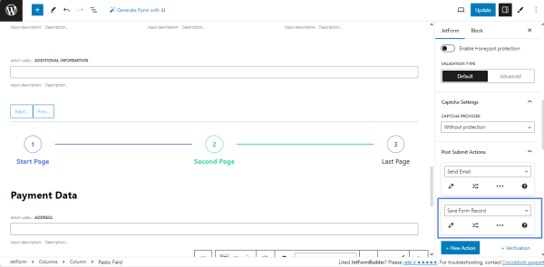 save form record option