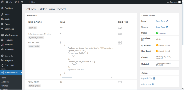 submitted form datab