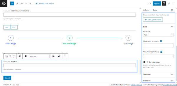 text address field settings