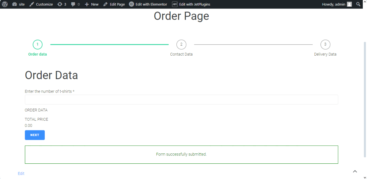 Successfully Submitted Message Guide to Building a T-Shirt Order Form on WordPress — JetFormBuilder ...