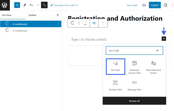 add a text field inside a conditional block