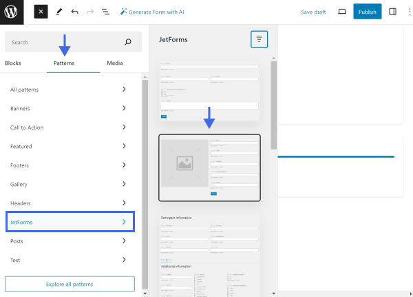 add register form pattern from the block inserter