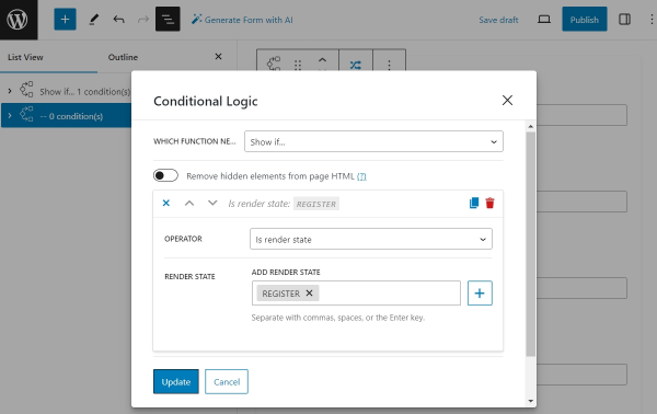 assign register state to the conditional block