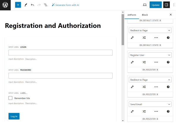 assigning events to actions in jetformbuilder