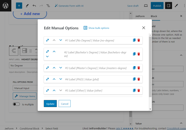 degree selector manual options