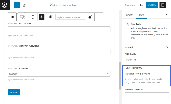 renaming the form field name of the password field