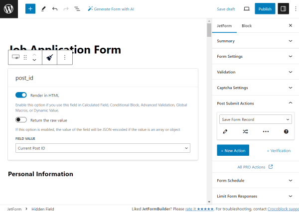 save form record action