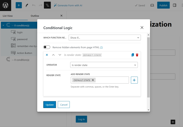 set up conditions inside the conditional block