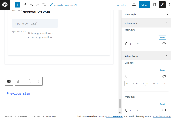 the first prev page button style settings