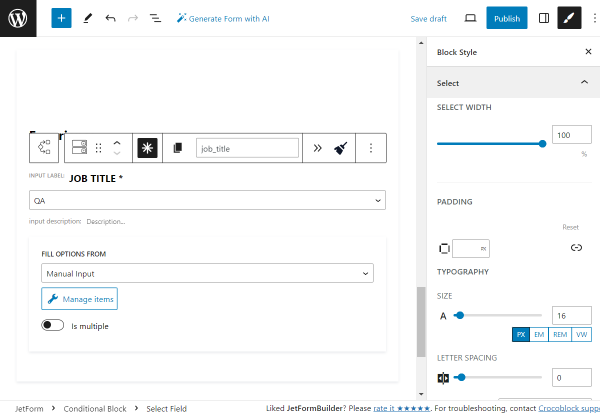 the first select field style settings