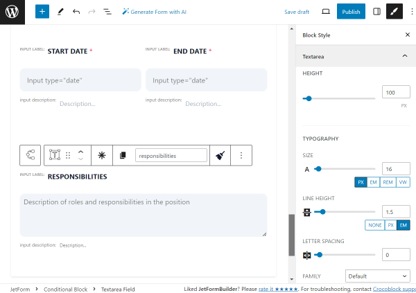 the first textarea field style settings