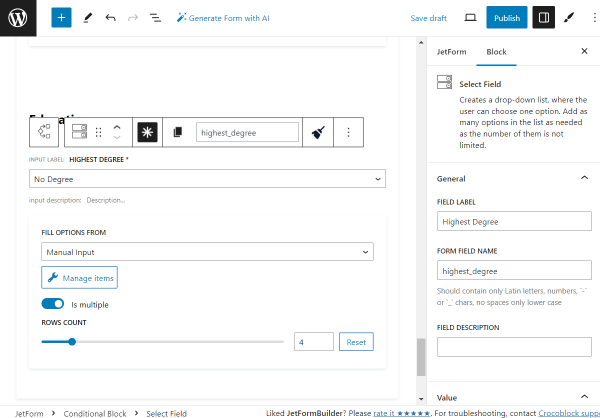 the second select field settings