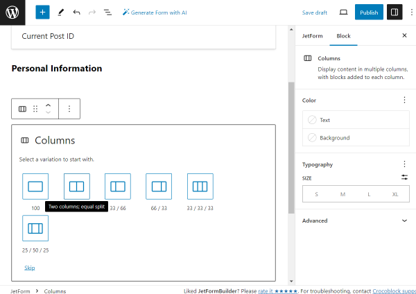 two columns layout