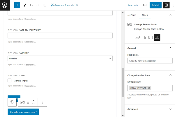 use change render state button to switch to the default state