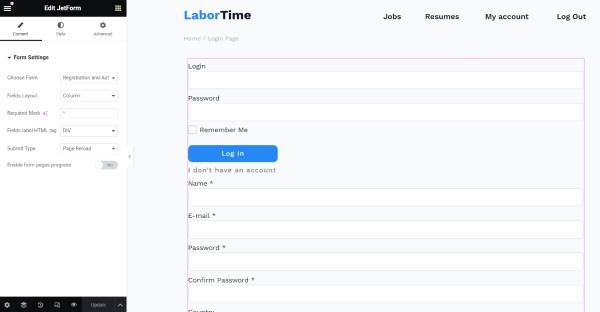 using jetform widget to display a jetformbuilder form