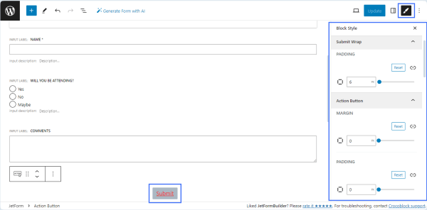 jetform styling by the jetstylemanager plugin