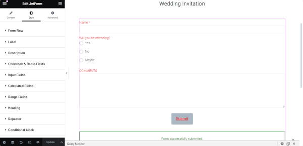 the rsvp form styled