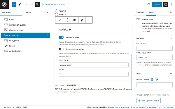 hidden field adding manual input value