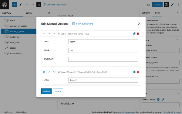 radio field editing manual options