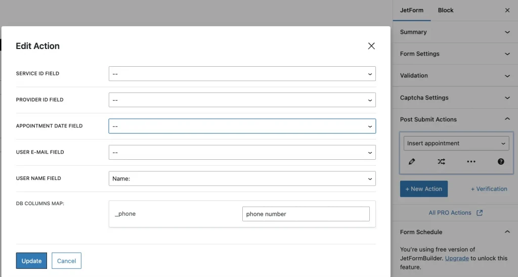 field for phone number in the appointment form