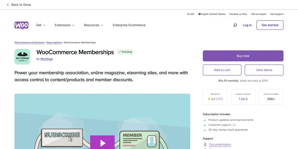 woocommerce memberships plugin homepage