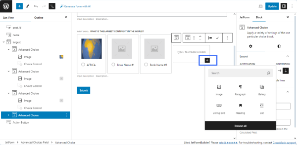 adding choice items to the advanced choice field