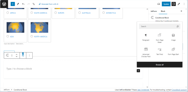 adding fields to the conditional block