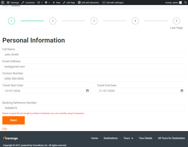 advanced form validation for the booking reference number field