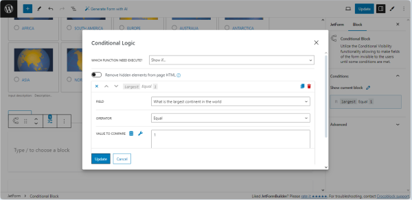 conditional logic settings