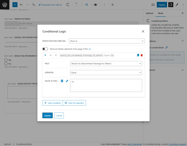 conditional logic settings