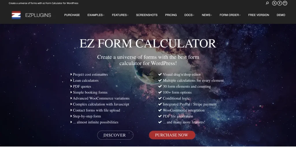 ez form calculator plugin website homepage