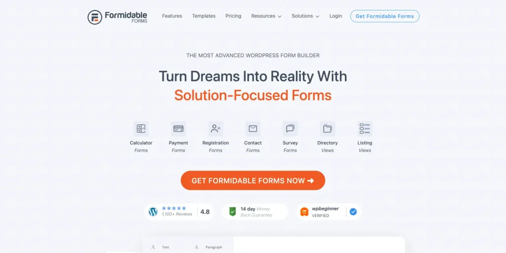 formidable forms plugin website homepage