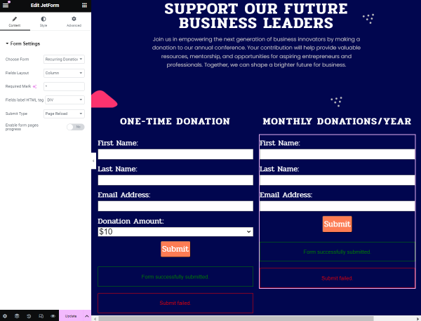 jetform in elementor