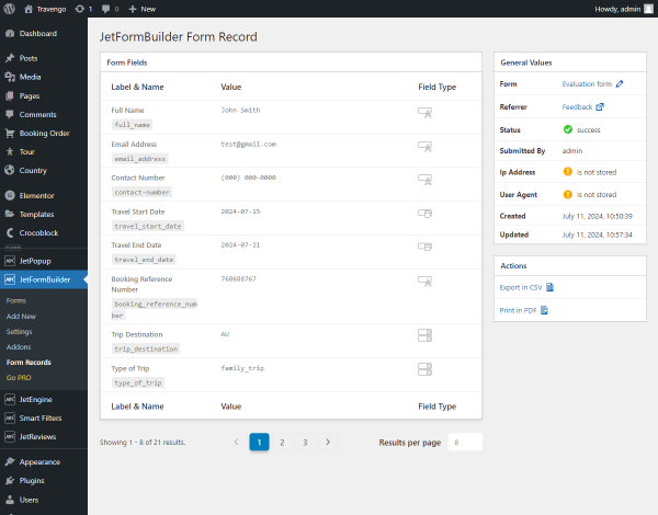 jetformbuilder form record