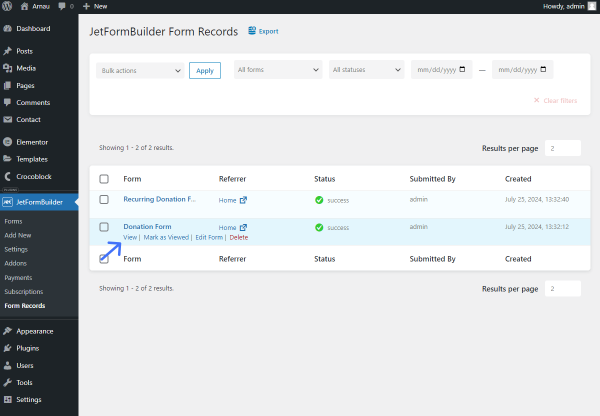 jetformbuilder form records