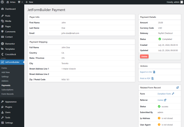 jetformbuilder payment details