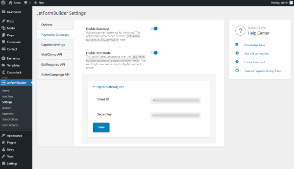 jetformbuilder settings