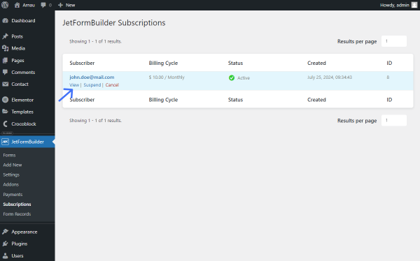 jetformbuilder subscriptions